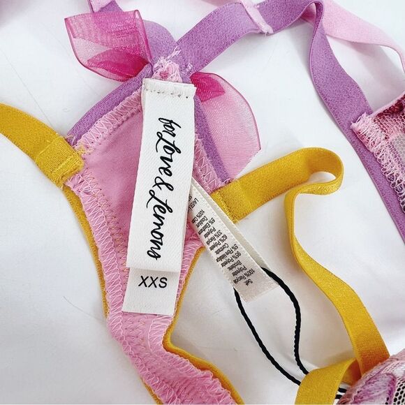 For Love & Lemons Falling Floral Lace Thongs Punch Pink XXS NWT - Picture 5 of 6
